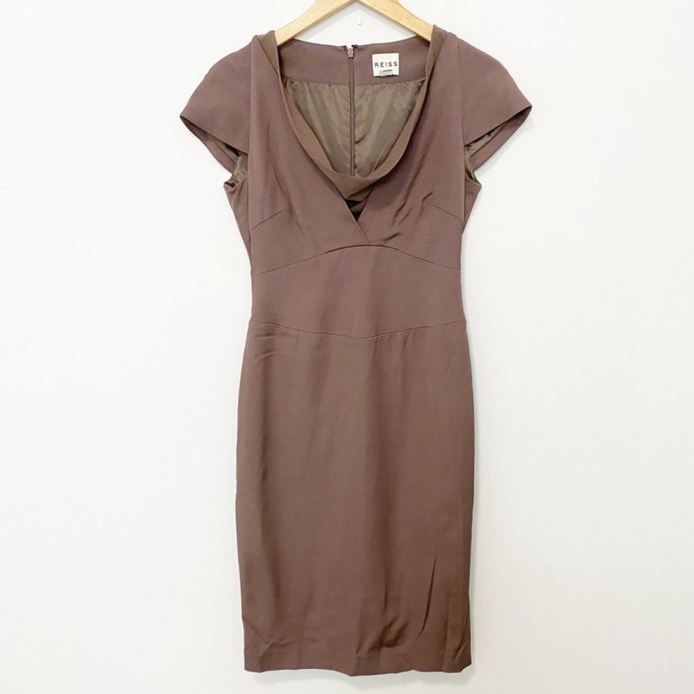 Reiss Carlie Drape Front Taupe Sheath Dress Size 4
